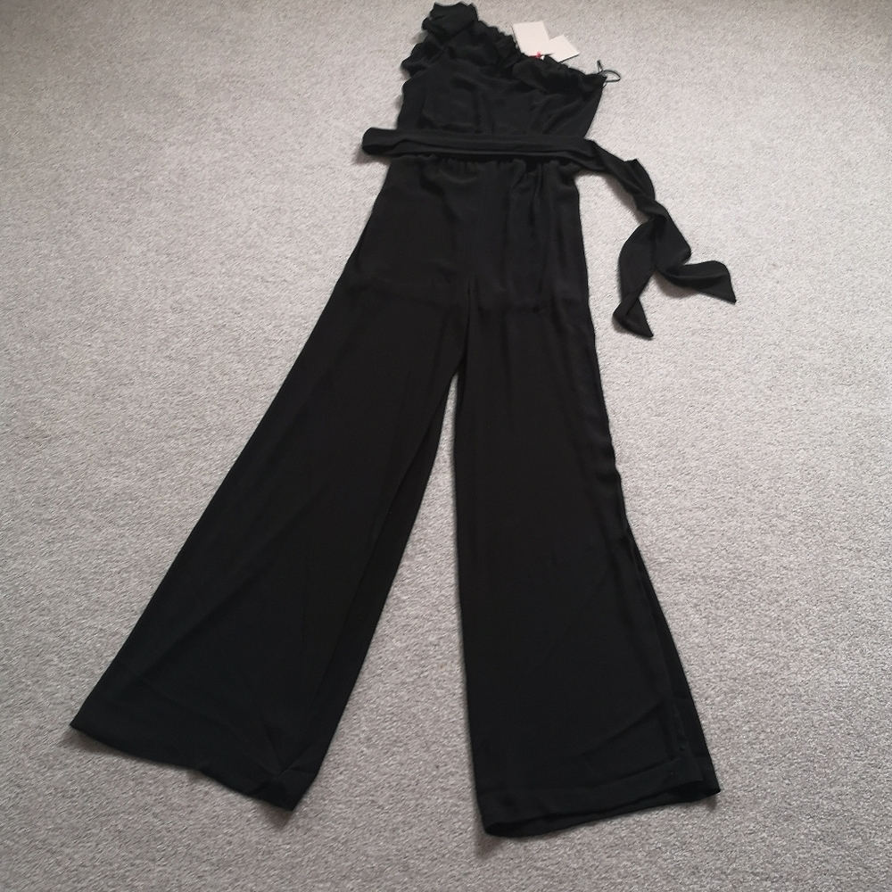 Twenty Easy by Kaos Ruffled One Shoulder Jumpsuit Wide Leg Tall Long